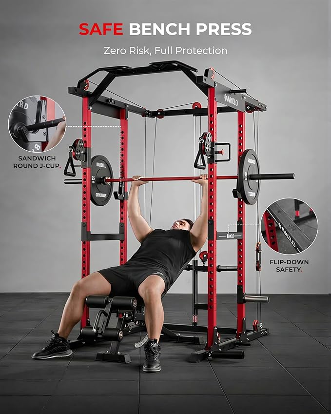 Mikolo K6 2.0 Power Cage, Power Rack with Cable Crossover System, 2000LBS Squat Rack with LAT Pull Down System, Functional Trainer with Aluminum Pulley System for Home Gym