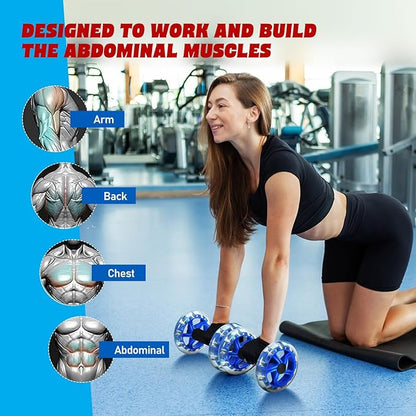 Twin-wheel Ab Roller Fitness Wheel Core Trainer for Men and Women, Blue Abdominal Exercise Device for Home Gym Strength Training and Weight Loss