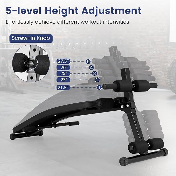 GYMAX Sit up Bench, Folding Workout Bench Press for Home Gym with 5 Adjustable Height, Heavy Duty Workout Benches for Ab Core Muscle, Strength Training Equipment
