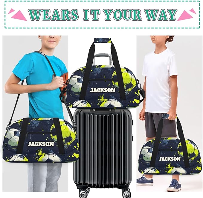 Personalized Soccer Sport Bags for Kids Boys with Custom Name Gym Training Travel Bags for Overnight Weekender