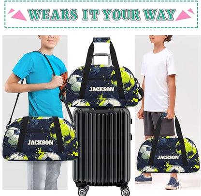 Personalized Soccer Sport Bags for Kids Boys with Custom Name Gym Training Travel Bags for Overnight Weekender