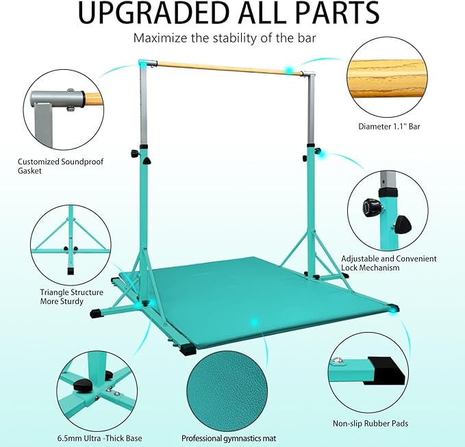 86 York Gymnastics Bar for Kids Ages 3-20, 5FT Base Length, 42" to 63" Adjustable Height, Horizontal Bar, Kip Bar for Gymnast, Gymnastic Training Equipment for Home, Gym Center