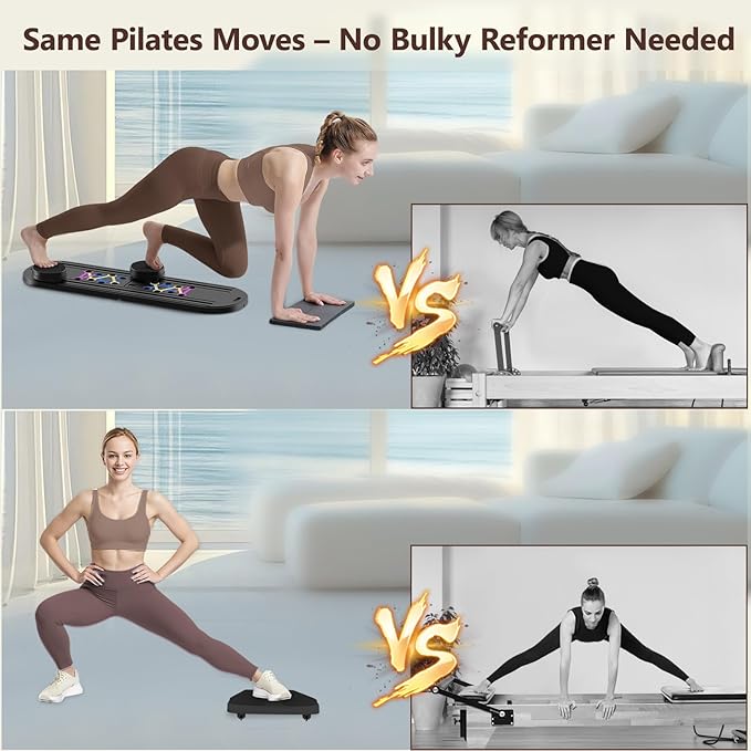 Pilates Board Pilates Reformer Set, Multifunctional Pilates Board for Home Workout, Foldable Abs Core Trainer Board,Pilates Board for Women, Men & Beginners for Full-Body Workouts