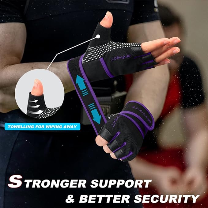Workout Gloves with Wrist Wrap Support, Weight Lifting Gloves with Full Palm Protection & Extra Grip for Men Women Gym Exercise, Fitness, Weightlifting, Pull ups