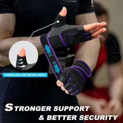 Workout Gloves with Wrist Wrap Support, Weight Lifting Gloves with Full Palm Protection & Extra Grip for Men Women Gym Exercise, Fitness, Weightlifting, Pull ups