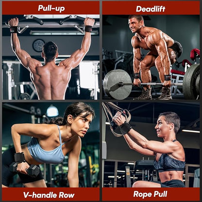 Weight Lifting Hooks & Wrist Straps Set – Lifting Hooks with Anti-Slip Grip, Adjustable Wrist Wraps for Weightlifting, Deadlifts, Powerlifting, Gym Straps for Men and Women, Black-Red