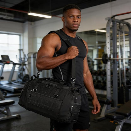Gym Bag for Men Women 45L Sports Duffle Bag for Travel Tactical Military Duffel Bag with Shoe & Laptop Compartment Lightweight Medium Weekender Travel Bags for Fitness Training Workout, Black
