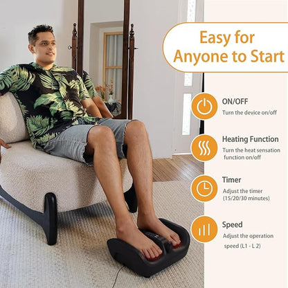 Shiatsu Foot Massager Machine with Heat, Ankles and Calves Massager, Deep Kneading + Rapid Vibration Dual Therapy, Pain Relief, Gifts for Women & Men