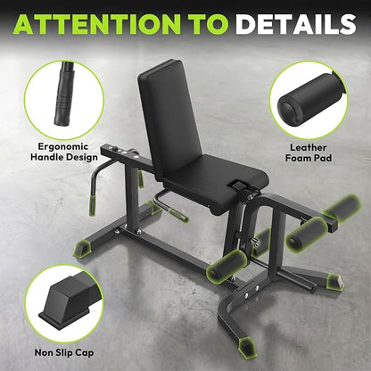 Leg Extension and Curl Machine, Adjustable Leg Curl Machine with Weight Plates Set, Seated Leg Extension and Lying Curl Machine for Lower Body Workouts, Leg Workout Equipment for Home Gym