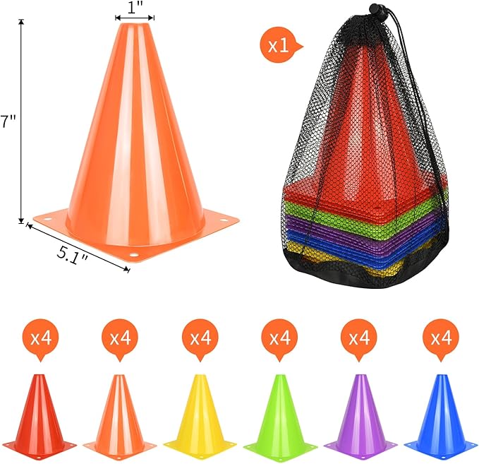 12/24/50pcs Soccer Cones, 7" Soccer Cones, Plastic Traffic Cones, Training Cones for Basketball Football Skating Drills Practice