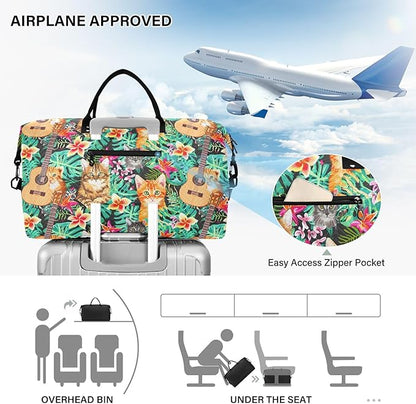 Weekender Bags Travel Duffel Gym Bag Carry on Overnight Tote Bag with Toiletry Bag for Airplane Travel Trip Gym Yoga (Hawaiian Orange Cat Tabby Face)