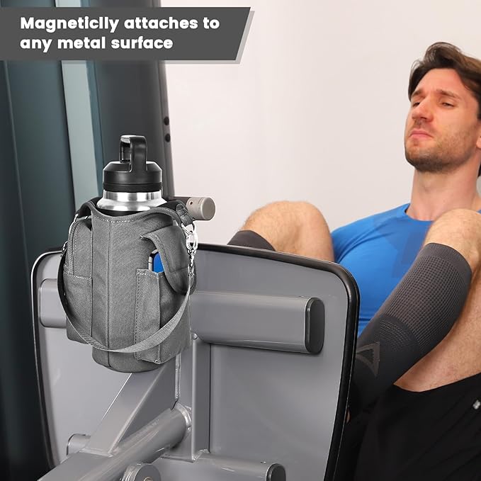 icolor Magnetic Gym Bag Water Bottle Carrier Holder with Phone Pockets & Shoulder Strap,Gym Magnetic Bag 5 Built-in Magnets Gym Accessories Organizer Sling Bottle Bag Pouch Sleeve