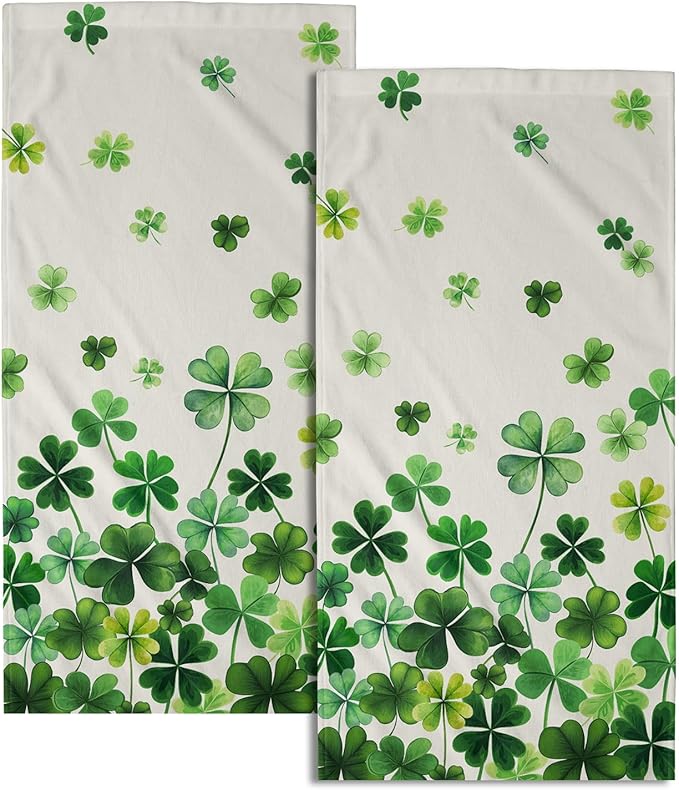 Lucky Clover Shamrocks Bath Hand Towels St. Patrick's Day Kitchen Towels Set of 2 Green Spring Holiday Soft Absorbent Face Towels for Home Shower Hotel Gym 14"x28"