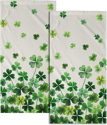 Lucky Clover Shamrocks Bath Hand Towels St. Patrick's Day Kitchen Towels Set of 2 Green Spring Holiday Soft Absorbent Face Towels for Home Shower Hotel Gym 14"x28"