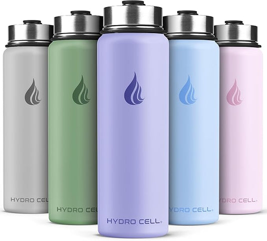 HYDRO CELL Stainless Steel Insulated Water Bottle with Straw - For Cold & Hot Drinks - Metal Vacuum Flask with Screw Cap and Modern Leakproof Sport Thermos for Adults (Lilac 24oz)