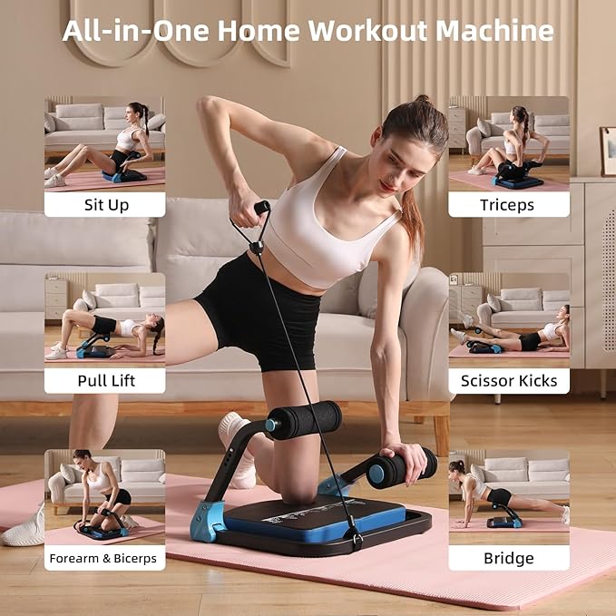 Ab Machine with Resistance Bands for Abdominal Exercise - 3 Levels Adjustable Sit-Up Exercise Equipment for Home Gym, Core & Full Body Workout