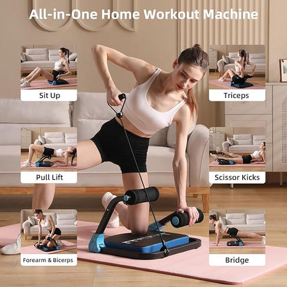 Ab Machine with Resistance Bands for Abdominal Exercise - 3 Levels Adjustable Sit-Up Exercise Equipment for Home Gym, Core & Full Body Workout