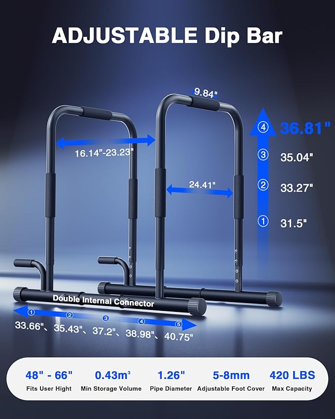 2026 Upgrade Adjustable 2-in-1 Dip Bar Station & Push Up Bars for Home Gym Calisthenics Equipment Parallel Bars with 420LB Stable Design, Functional Heavy Dip Stand,Black