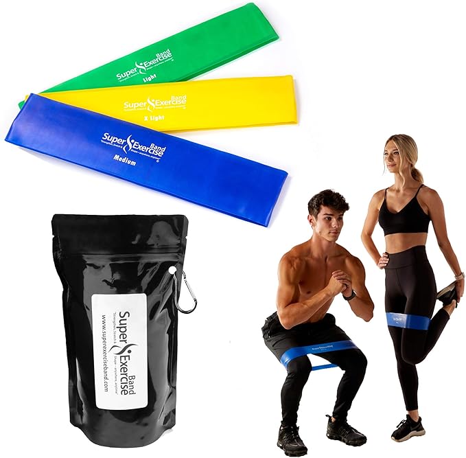 USA 14" x 3" Extra Long Latex Free Mini Loop Bands in 3, 5, 10 Pack Sets. 10 Strengths for Resistance Training, Stretching, Yoga, Toning. Plus an Exclusive iPhone App and E-Book.