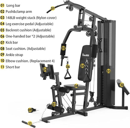 Home Gym SCM-1148L 148LB Multifunctional Full Body Home Gym Equipment for Home Workout Equipment Exercise Equipment Fitness Equipment SincMill