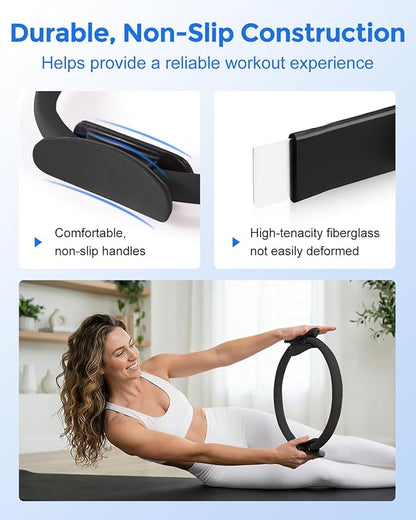 Home Pilates Essentials Kit for Women, Magic Circle Pilates Equipment Ring and Ball Set, 6 Resistance Bands Workout Guide Video for 28 Day Pilates Essential Challenge Starter Kit for Beginners