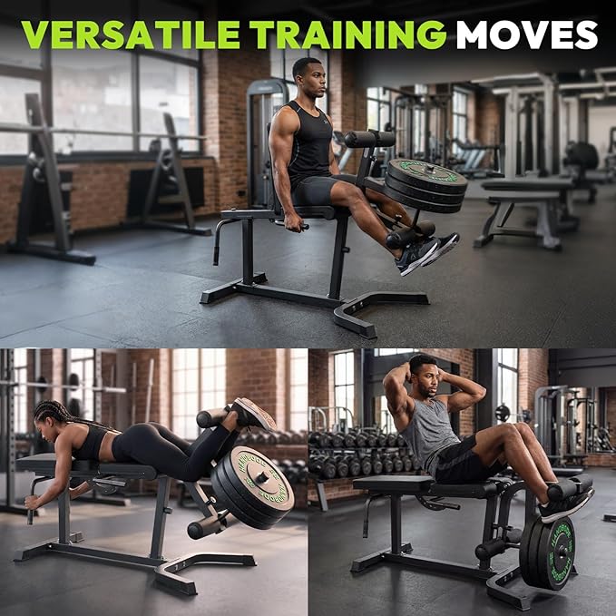 Leg Extension and Curl Machine, Adjustable Leg Curl Machine with Weight Plates Set, Seated Leg Extension and Lying Curl Machine for Lower Body Workouts, Leg Workout Equipment for Home Gym