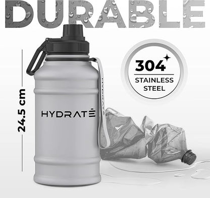 HYDRATE 43 Oz Stainless Steel Water Bottle - BPA Free Metal Water Bottle for Gym, Exercise - Water Jug with Convenient Nylon Carrying Strap and Leak-Proof Screw Cap Water Bottles for Men, Women, Adult