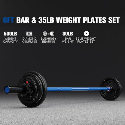 RitFit Barbell Weight Set - 4/6FT Olympic Barbell with Weight Plates (55-115LB Total) - Weightlifting Equipment for Squats, Curls, Deadlifts, Presses, Hip Thrusts