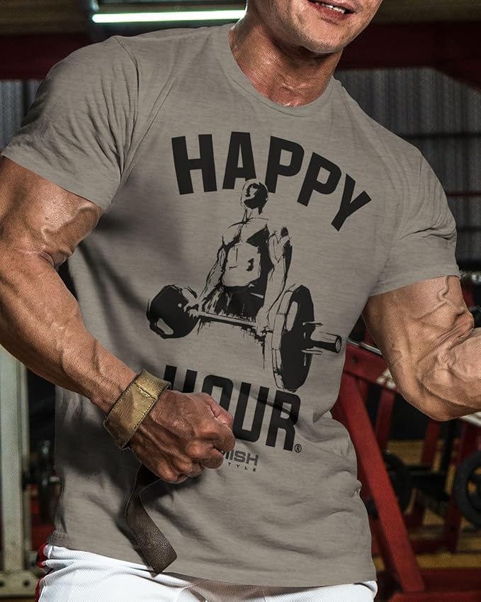 Gymish Lifestyle Happy Hour Deadlift Work Out T-Shirt, Weightlifting Gym Shirts
