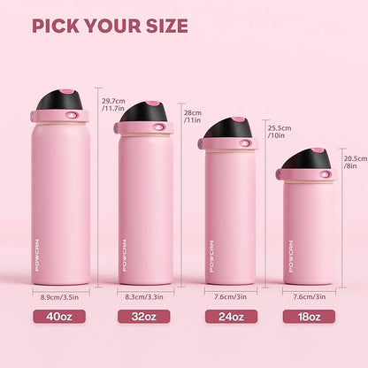 POWCAN 18 oz Insulated Water Bottle for Women: 2-in-1 Push-Button Spout & Quick-Flip Straw, Leakproof, Cold 24Hrs, Fits Car Cup Holder, Stainless Steel Cup for Sports, Camping, Gift (Polka Whimsy)