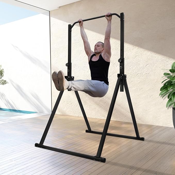 Gdrasuya10 Pull Up Bar Dip Station, Foldable Pullup Bar Free Standing, Height Adjustable Pull Up Bar for Home Gym Strength Training Fitness Equipment, 440LBS