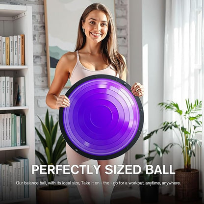 Half Balance Ball Trainer - 23 Inch Half Exercise Ball for Workout, Physical Therapy, Yoga, Home Gym, Core Strength, Stability, Fitness, Balance Training Equipment with Resistance Bands, Foot Pump