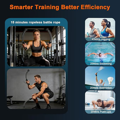 Adjustable Ropeless Battle Ropes, Heavy Duty Cordless Battle Rope, Non-Slip Spiral Handles, Variable Resistance Exercise Ropes, Low Impact Strength HIIT Cardio Fitness Equipment for Home Gym Men Women