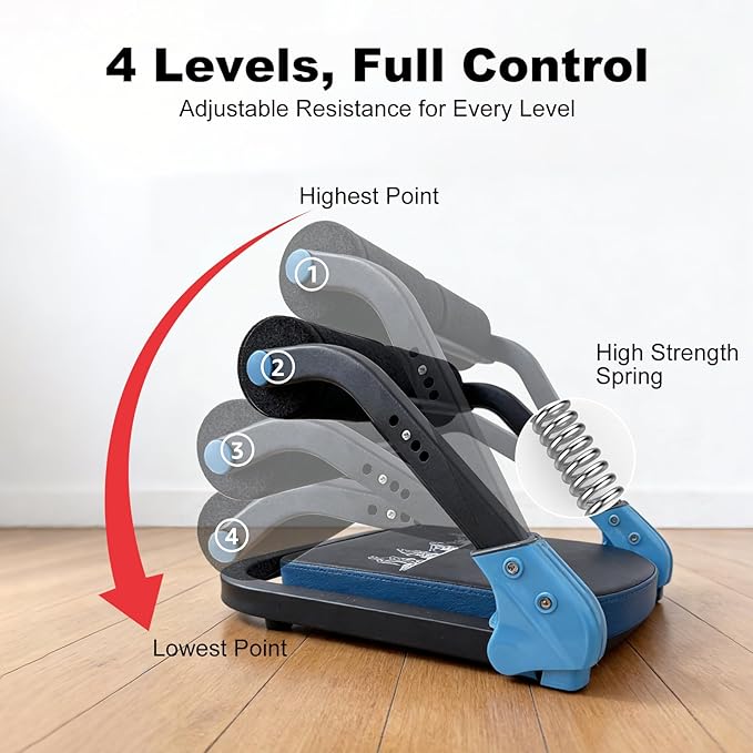 Ab Machine, Sit Up Exercise Equipment & Core Machine, Home Workout Equipment, Adjustable Ab Trainer, with 3 Resistance Levels & 2 Elastic Rope