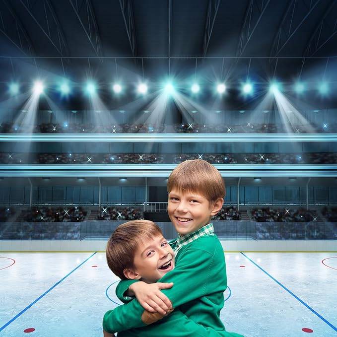 Ice Hockey Sport Backdrop Hockey Stadium Arena Ice Rink Photography Background Stadium Stage Spotlight Backdrop Decors Ice Hockey Match Games Background Newborn Boys Birthday Props 8x6ft