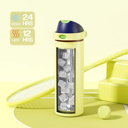 POWCAN 24 oz Insulated Stainless Steel Water Bottle: 2-in-1 Push-Button Spout & Quick-Flip Straw, Leakproof, Cold 24Hrs, Lockable, Fits Car Cup Holder, Ideal for Travel, Sports, Gift (Infinity Beam)