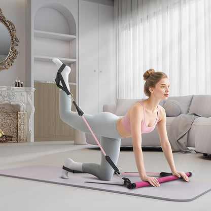 Pilates Bar Kit with Resistance Bands, Portable Pilates Bar for Home Gym Yoga & Full Body Workouts, Pilates Equipment for Women, Fitness Set for Strength Stretching Flexibility Training