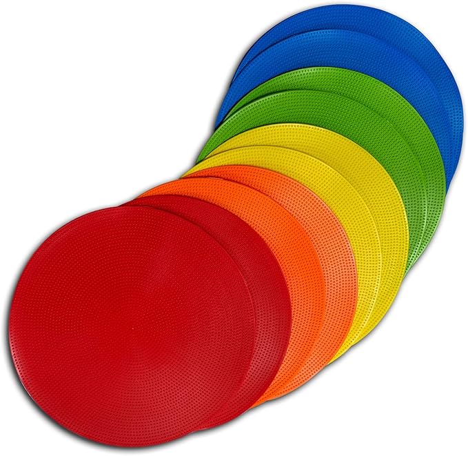 4 inch/9 Inch Colored Poly Spot Marker 12 Pcs, Non-Slip Rubber Agility Markers Flat Field Cones Floor Dots for Football, Basketball Training Markers, Dance Practice and Drills with Flat Cones Points