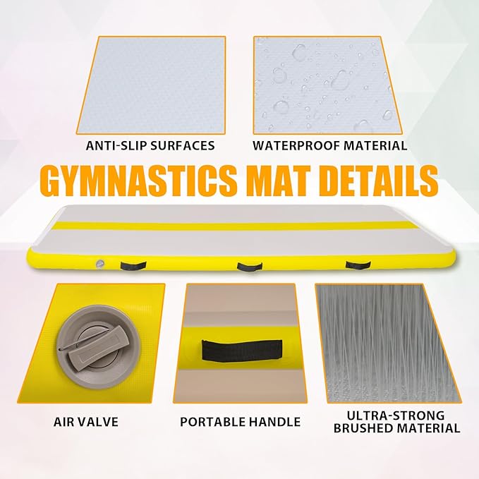 Tuxedo Sailor Inflatable Gymnastics Mat with Electric Pump, Storage Bag, Repair Kit–Air Mat for Home Training, Cheerleading, Yoga