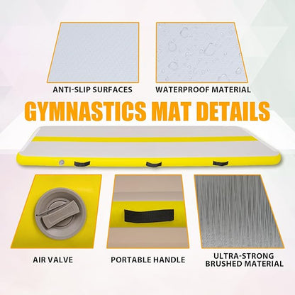 Tuxedo Sailor Inflatable Gymnastics Mat with Electric Pump, Storage Bag, Repair Kit–Air Mat for Home Training, Cheerleading, Yoga