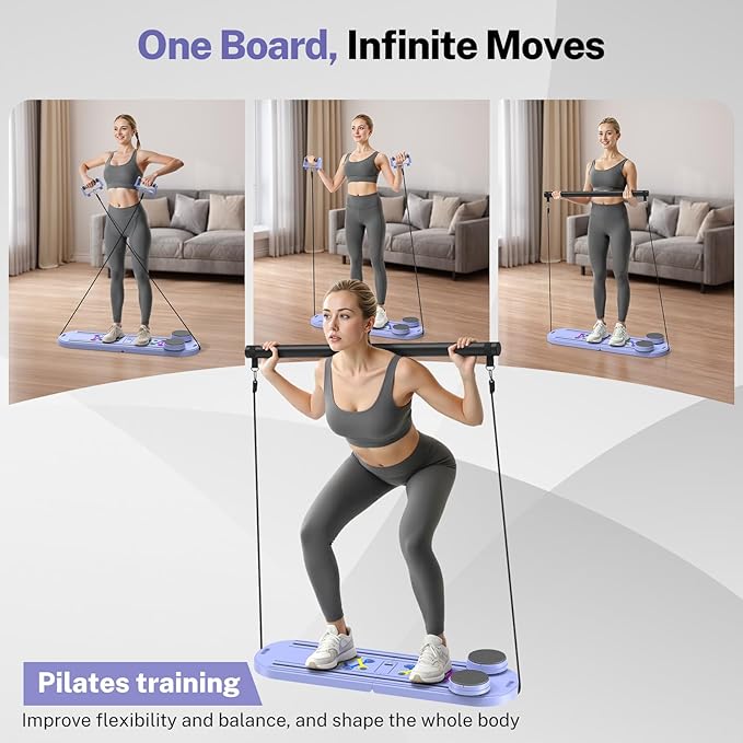 Pilates Board,Foldable Pilates Reformer Equipment with Timer, Multi-Purpose Portable Pilates Reformer Machine Home Pilates Kit for Home Workout,Fitness,Exercise,Abs