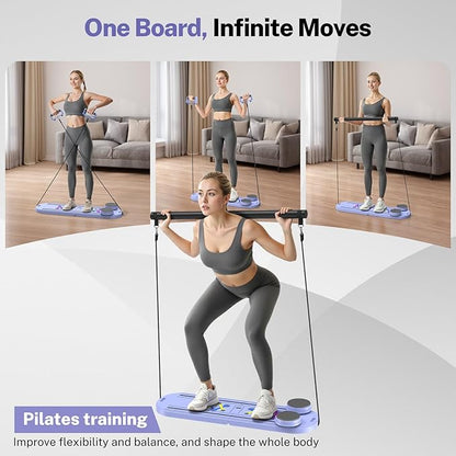 Pilates Board,Foldable Pilates Reformer Equipment with Timer, Multi-Purpose Portable Pilates Reformer Machine Home Pilates Kit for Home Workout,Fitness,Exercise,Abs
