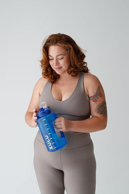 ZULU Goals 64oz Half Gallon Plastic Water Bottle with Straw and Time Marker | Large Reusable Jug with Handle and Leak Proof Lid for All Day Hydration, Gym and Outdoors, Gift Ready, Royal Blue