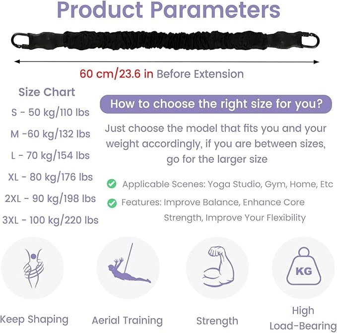 JYHHCYS Bungee Fitness Equipment Set Plus Size, Heavy Duty Aerial Yoga Resistance Rope for Home Gym Training & Fitness, Indoor Bungee Jumping Harness(Rope XL - 176 lbs/80kg)