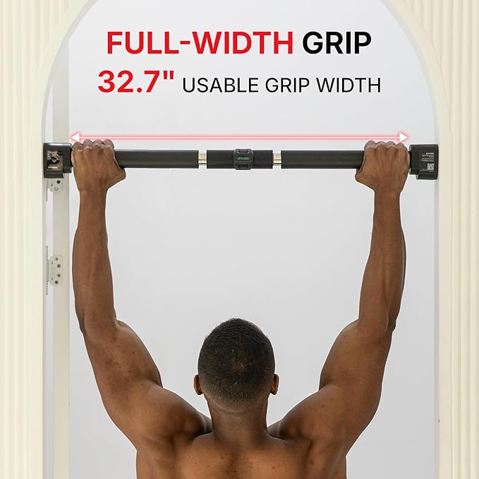 Doorway Pull Up Bar, Patented Flat Structure with Uninterrupted Full-Length Grip, Extra Wide 26.8–32.7", 573 lbs Capacity, Adjustable 31.8–36.6" Doorways, Tool-Free Installation