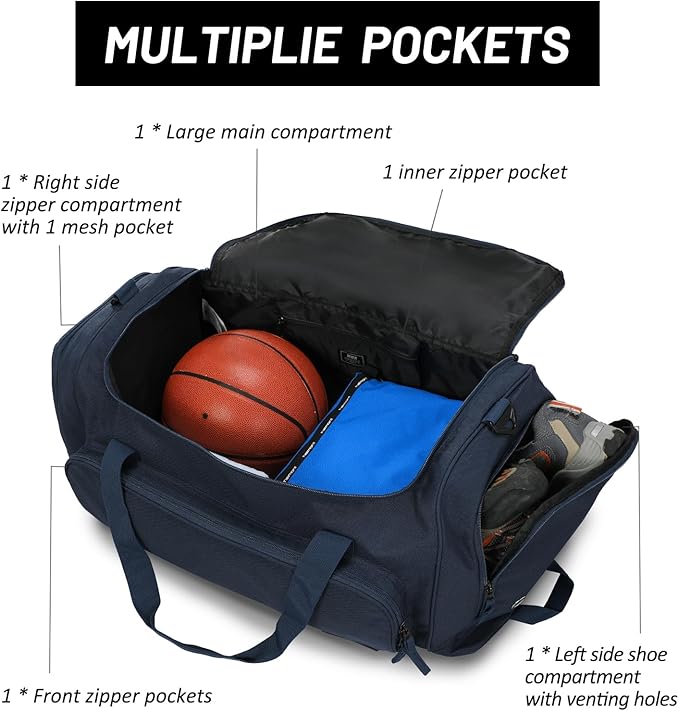 MIER Large Gym Bag for Men Sports Duffle Bag with Shoe Compartment 60L Lightweight Duffel Bags for Workout Fitness Travel, Blue