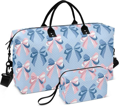Weekender Bags Travel Duffel Gym Bag Carry on Overnight Tote Bag with Toiletry Bag for Airplane Travel Trip Gym Yoga (Ribbon Bow Sea)