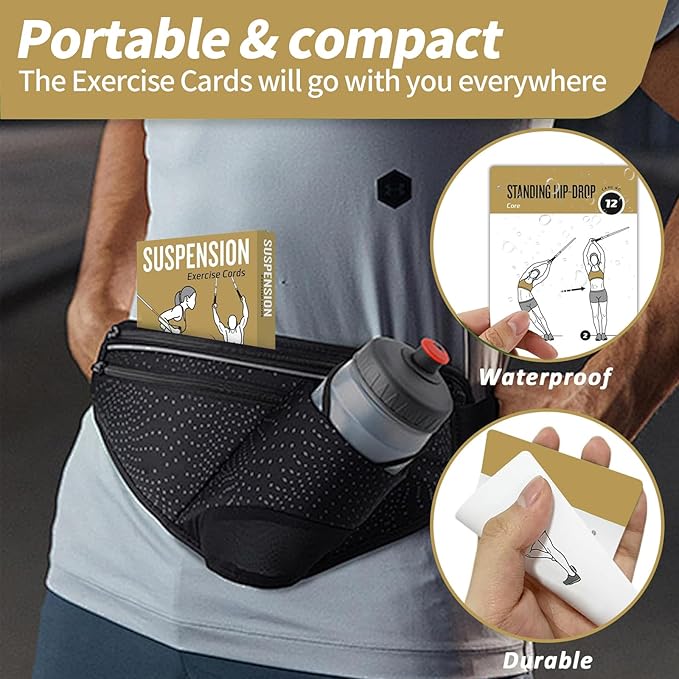Suspension Workout Cards, 62 Exercises Cards Deck Large Size 5" x 3.5" Fitness Cards for Women & Men, Beginner Fitness Guide to Training Exercises at Home or Gym (Suspension, Vol 1)