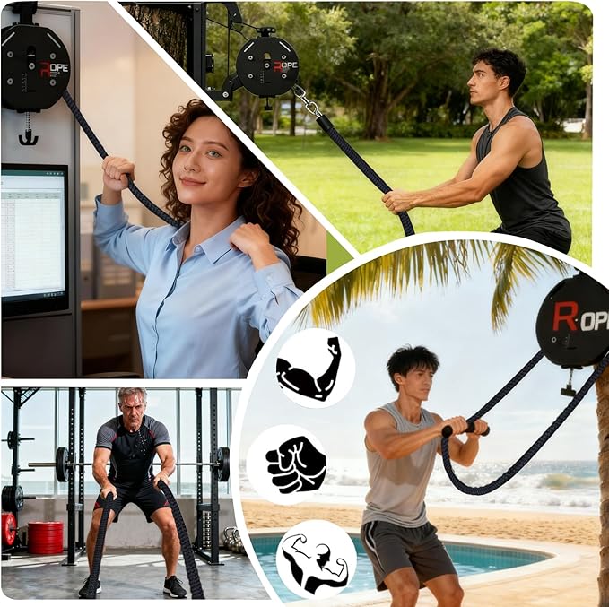 Endless Rope Trainer,Portable Cable Pulley System,Pulley Cable Machine System with Adjustable Resistance,Home Gym Equipment,for Grip,Arms,Back,Body Coordination Exercises