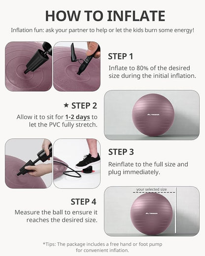 Trideer Exercise Ball Yoga Ball,Office Seating & Balance Ball Chair, Stability Ball for Pilates, Physical Therapy,Core Training & Balance Improvement & Stretching